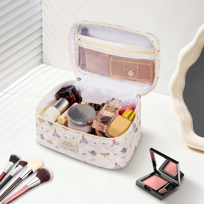 Gosect Large Makeup Bag, Cute Cosmetic Bag for Women Girls, Floral Coquette Aesthetic Toiletry Bag, Travel Make Up Organizer Bag (Small Elephant) - Image 3